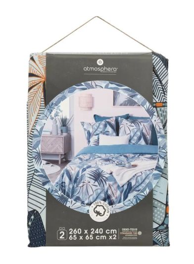 Doppelbettgarnitur Nikau Aus Bedruckter Baumwolle Blau 260X240Cm