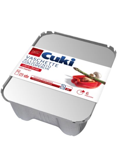 CUKI Aluminiumschalen Mit Deckel 6 Portionen 2 Stück 14X21Cm