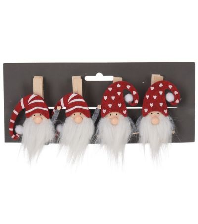 Noël-Accessoires In Kraftwäscheklammern Aus Holz Mit Gnom4 Stücke7Cm