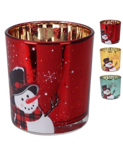 Weihnachtlicher Kerzenhalterglas Mit Schneemann7X8Cm - Sortiert