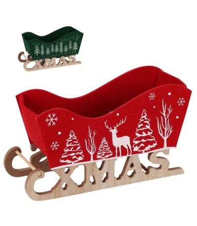 Weihnachtsdekorationfilz- Und Holzschlitten20X11Cm - Sortiert