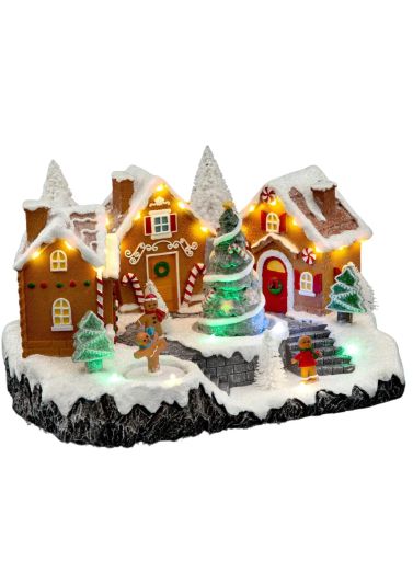 Villaggio Di Natale Pan Di Zenzero Con Luci Led 31X23Cm