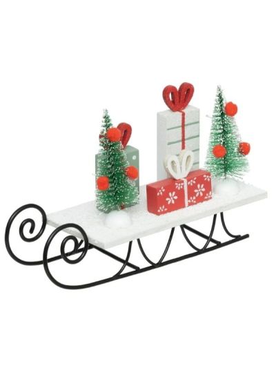 Deco Natalizia Slitta In Legno E Metallo 12X19,5Cm