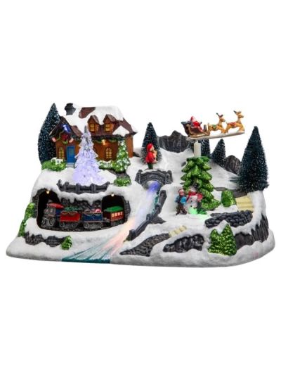 Village De Noël Avec Train Et Lumières Led 30X19Xcm