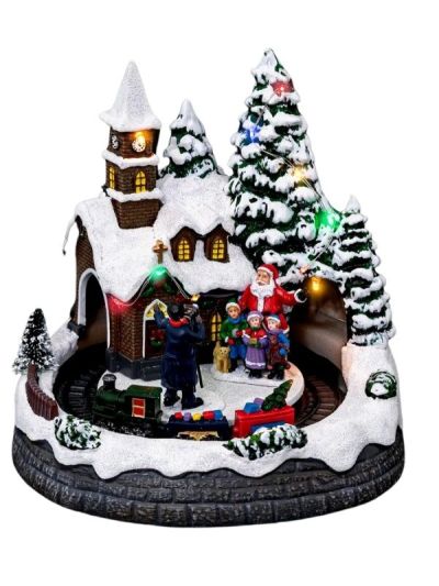 Village De Noël Église Avec Lumières Led 20X19Cm