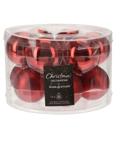Set Weihnachtskugeln Aus Glas Rot 12 Stücke 5Cm 