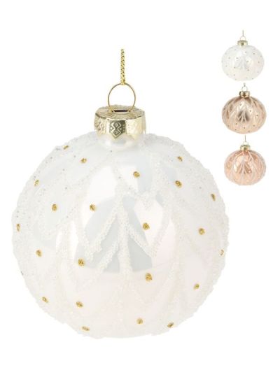 Weihnachtskugel Aus Glas Weiß Und Gold 8Cm - Sortiert