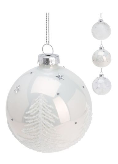 Weihnachtskugel Aus Glas Weiß 8Cm - Sortiert