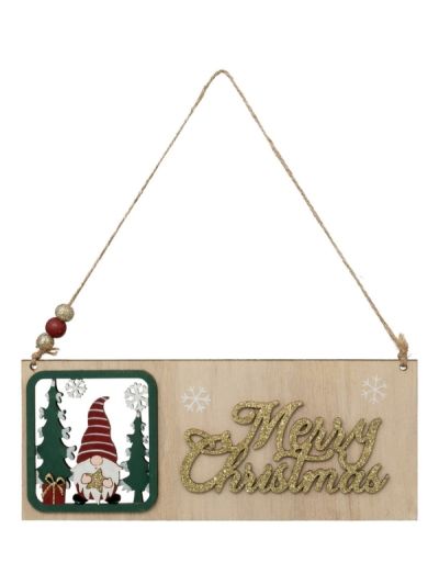 Déco De Noël En Bois Avec Gnome 22X9Cm