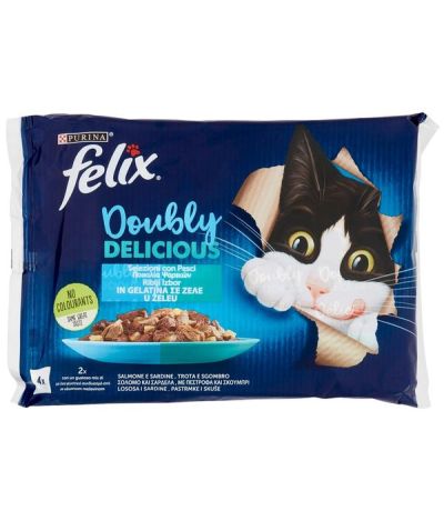 FELIX Doubly Delicious Gelée Saumon Et Sardines, Truites Et Maquereaux 4X85G