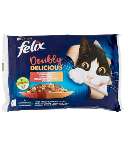 FELIX Doubly Delicious Gelée Bœuf Et Volaille, Dinde Et Foie 4X85G