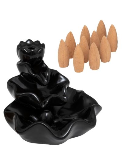  Fontaine À Encens Iloe En Céramique Noire Avec 10 Cônes D'Encens 