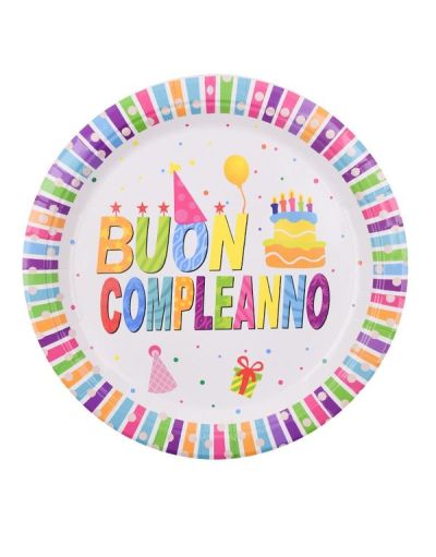 Articolo Party Multicolor Buon Compleanno Piatto Piccolo 18Cm