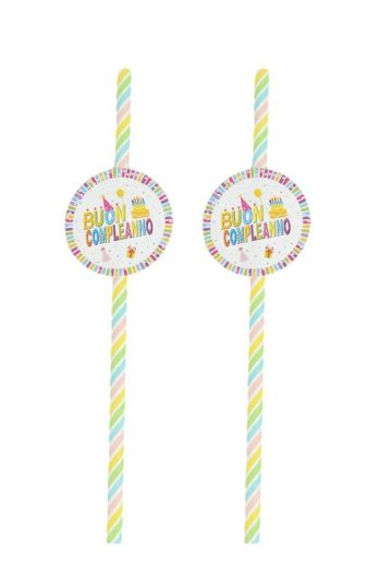 Articolo Party Multicolor Buon Compleanno Cannuccia 