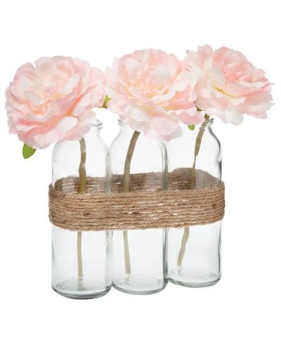 Composition Avec 3 Roses Et Vases En Verre 16X5X23Cm