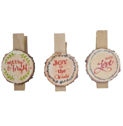 6 Weihnachts-Klammern Aus Holz - Sortiert