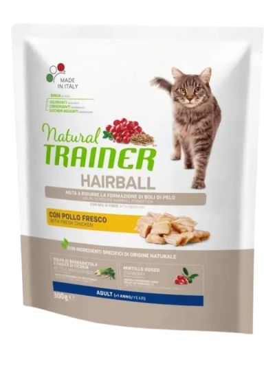 NATURAL TRAINER Hairball Gatto Adult (+1 Anno) Pollo Fresco E Mix Di Fibre 300G