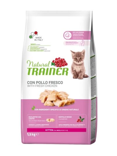 NATURAL TRAINER Kitten E Young Kitten (1-6 Mesi) Pollo Fresco 1.5Kg