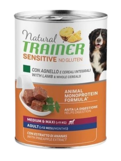 NATURAL TRAINER Lattina Medium Maxi No Gluten Adult (+12 Mesi) Agnello E Cereali Integrali 400G