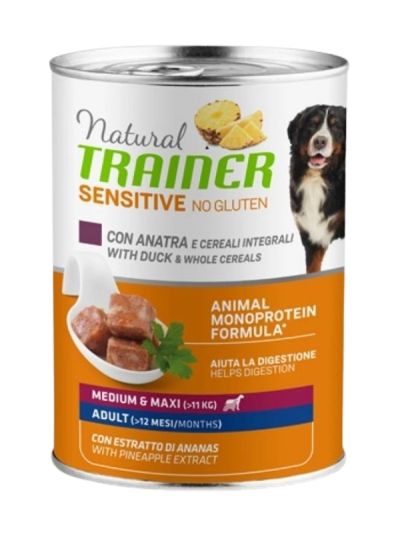 NATURAL TRAINER Lattina Medium Maxi No Gluten Adult (+10 Mesi) Anatra E Cereali Integrali 400G