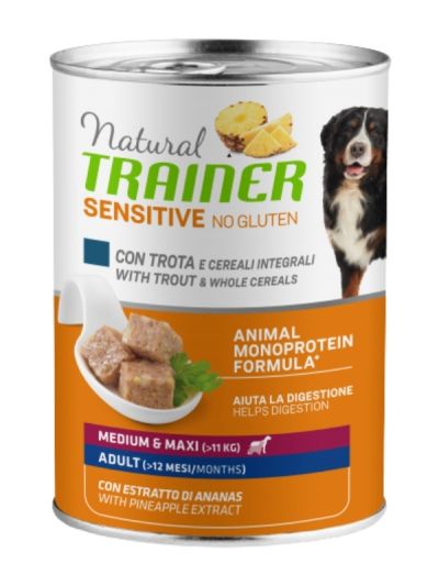 NATURAL TRAINER Lattina Medium Maxi No Gluten Adult (+10 Mesi) Trota E Cereali Integrali 400G