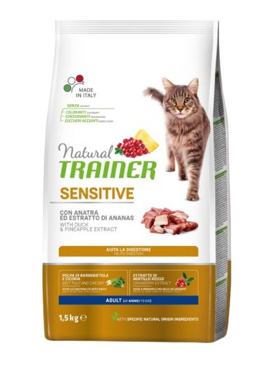 NATURAL TRAINER No Gluten Gatto Adult (+1 Anno) Anatra E Concentrato Di Ananas 1.5Kg