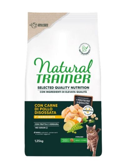 NATURAL TRAINER Selected Quality Nutrition Gatto Adult Sterilized (+12 Mesi) Carne Di Pollo Disossata 1.25Kg