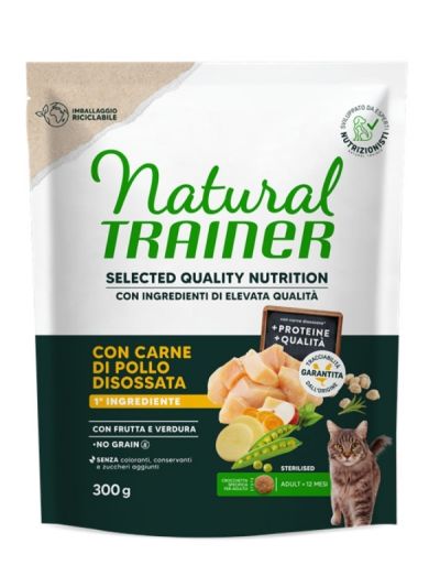 NATURAL TRAINER Selected Quality Nutrition Gatto Adult Sterilized (+12 Mesi) Carne Di Pollo Disossata 300G
