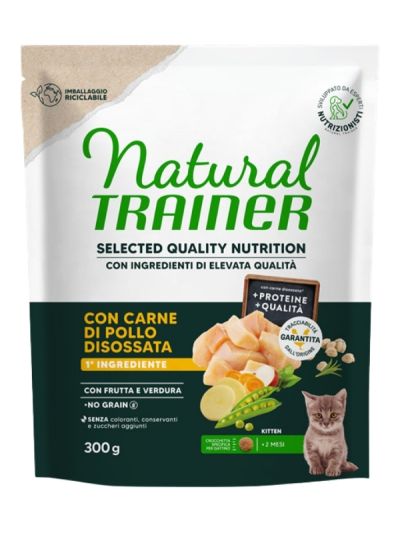 NATURAL TRAINER Selected Quality Nutrition Gatto Kitten (+2 Mesi) Carne Di Pollo Disossata 300G