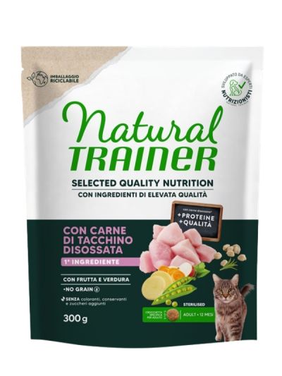 NATURAL TRAINER Selected Quality Nutrition Gatto Adult Sterilized (+12 Mesi) Carne Di Tacchino Disossata 300G