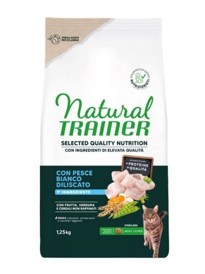 NATURAL TRAINER Selected Quality Nutrition Gatto Adult Sterilized (+12 Mesi) Pesce Bianco Diliscato 1.25Kg