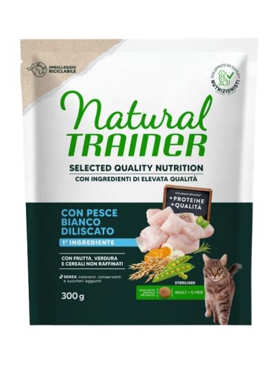 NATURAL TRAINER Selected Quality Nutrition Gatto Adult Sterilized (+12 Mesi) Pesce Bianco Diliscato 300G