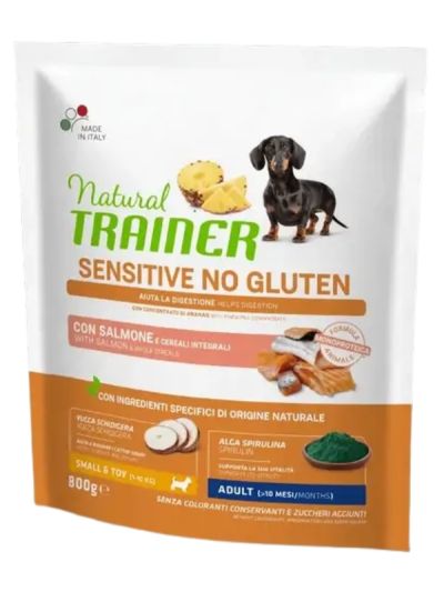 NATURAL TRAINER Sensitive No Gluten Small E Toy Chien Puppy E Junior (+2 Mois) Saumon Et Céréales Complètes 800G