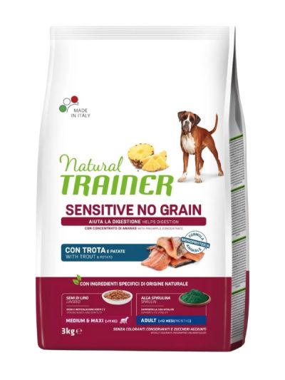 NATURAL TRAINER Sensitive No Grain Medium Maxi Hund Adult (+12 Monate) Forelle Und Kartoffeln 3Kg