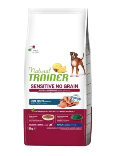 NATURAL TRAINER Sensitive No Grain Medium Maxi Hund Adult (+12 Monate) Forelle Und Kartoffeln 12Kg