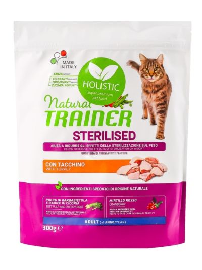 NATURAL TRAINER Sterilized Gatto Adult (+1 Anno) Tacchino E Fibra Di Pisello 300G
