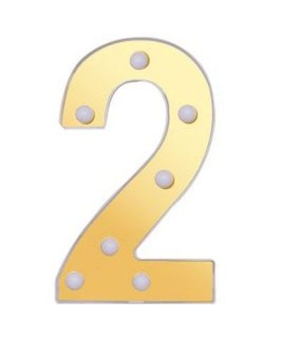 Nummer 2 Dekoratives Gold Und Weiß Mit Led-Leuchten 22Cm