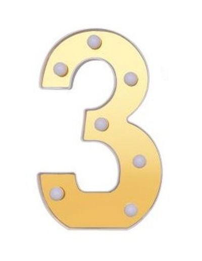 Nummer 3 Dekoratives Gold Und Weiß Mit Led-Leuchten 22Cm