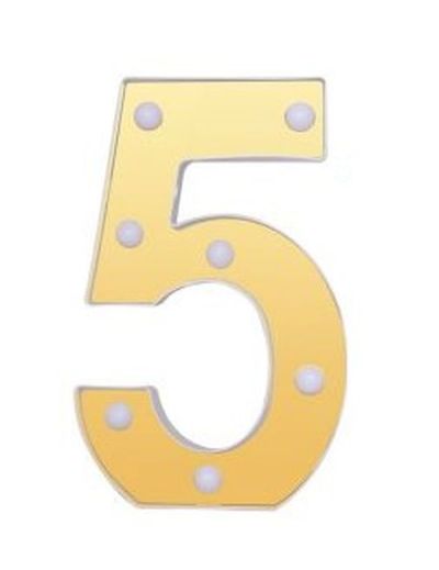 Nummer 5 Dekoratives Gold Und Weiß Mit Led-Leuchten 22Cm