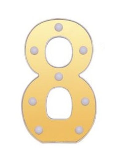 Nummer 8 Dekoratives Gold Und Weiß Mit Led-Leuchten 22Cm