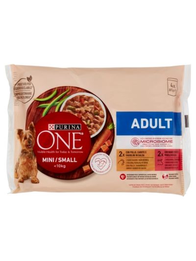 PURINA ONE Mini Adult Morceaux En Sauce Poulet Et Mazo 4X85G