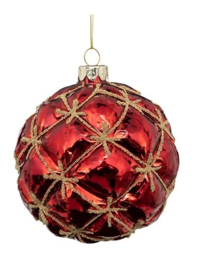 Weihnachts-Glaskugel Rot Und Gold Gepolsterter Effekt 10Cm