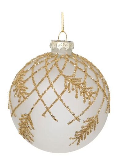 Weihnachts-Glaskugel Weiß Und Gold 9Cm