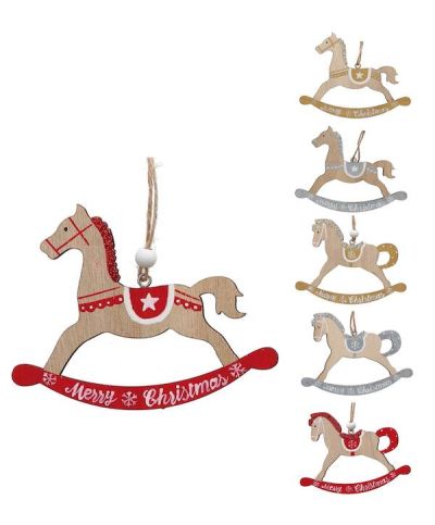 Weihnachts-Anhänger Schaukelpferd Aus Holz 12X9.5Cm - Sortiert