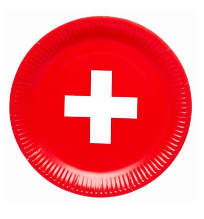 Assiettes Avec Drapeau Suisse - 6 Pièces