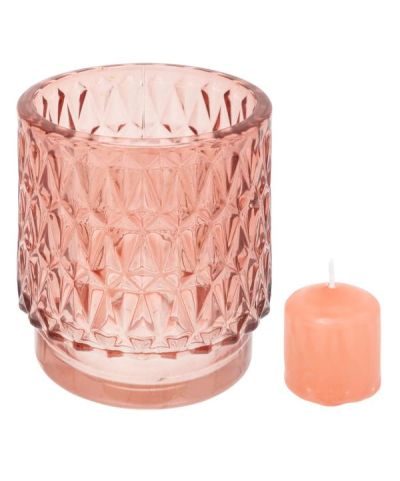 Bougeoir En Verre Oudy Avec 4 Bougies Rose 7X8Cm