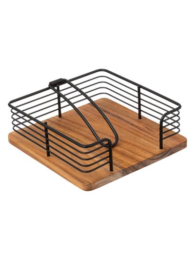 Portatovaglioli Con Fermo Legno E Metallo 19x19cm