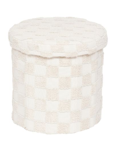 Pouf Pliant Deco Pasti Rond Tufté Blanc 38X38Cm