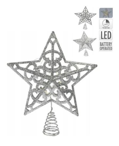 Silberne Sternförmige Weihnachtsbaumspitze Mit LED-Lichtern 30Cm - Sortiert