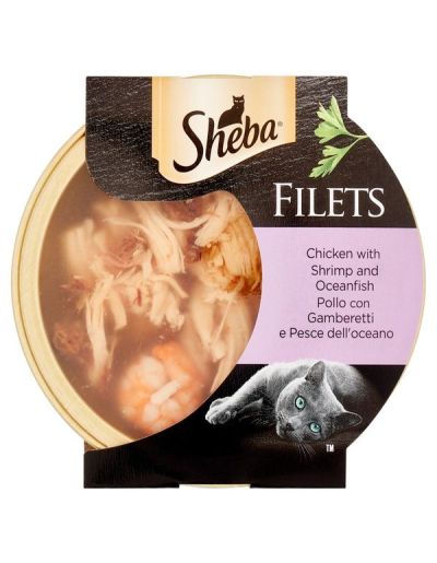 SHEBA Filets Aliments Humides Poulet Aux Crevettes Et Au Poisson 60G